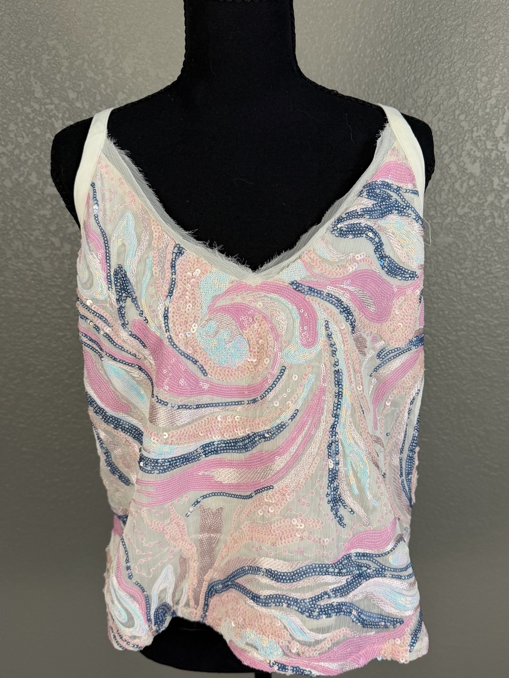Anthropologie - Tiny - Sequin Swirl Tank Top in Pastel Pink & Blue
